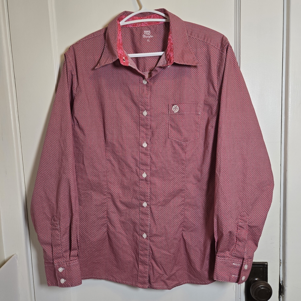 George Strait For Her XL Wrangler Pink Blue Red Button-Down Western Rodeo Shirt